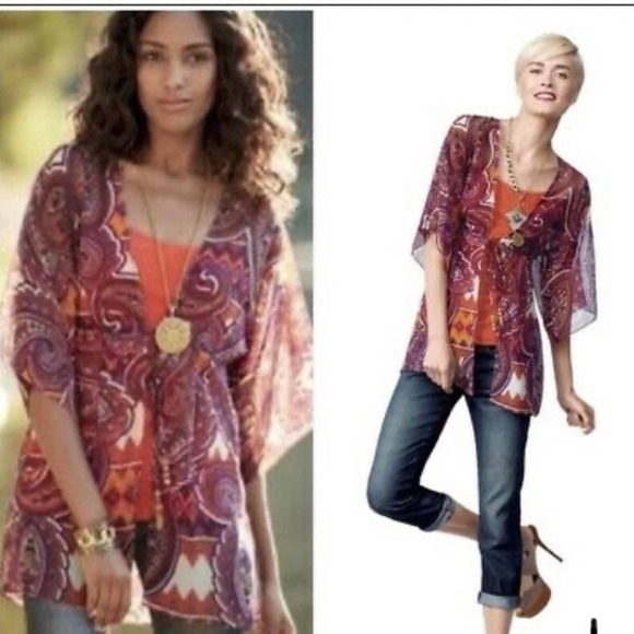 CAbi Tops - Beautiful CAbi Sheer Chiffon Paisley Tie Kimono Top Blouse .  Sz. L. NWOT